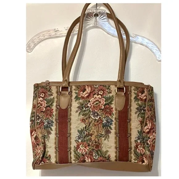 Vintage Floral Stripe Tapestry Purse Shoulder Bag - Picture 2 of 9